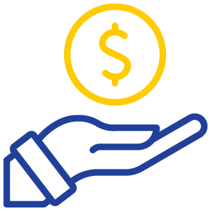 Graph showing Financial Aid of a hand with a dollar sign.