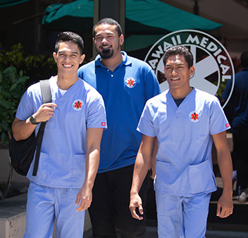 smiling students coming out from Career Services at Hawaii Medical College